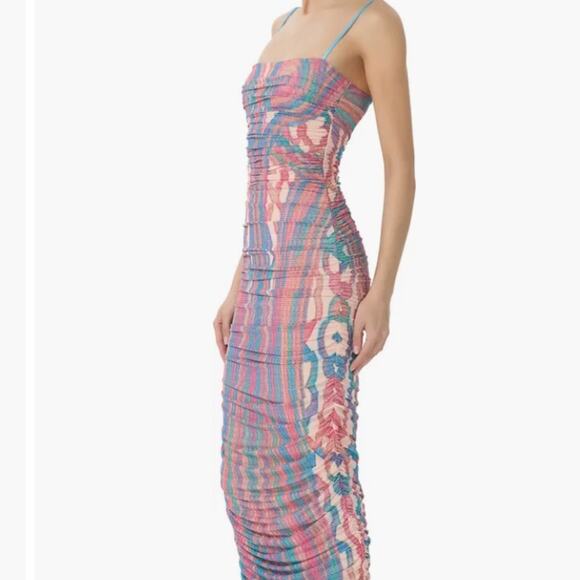 AFRM Hazel Printed Ruched Mesh Midi Dress Size Large NWT - Picture 6 of 7